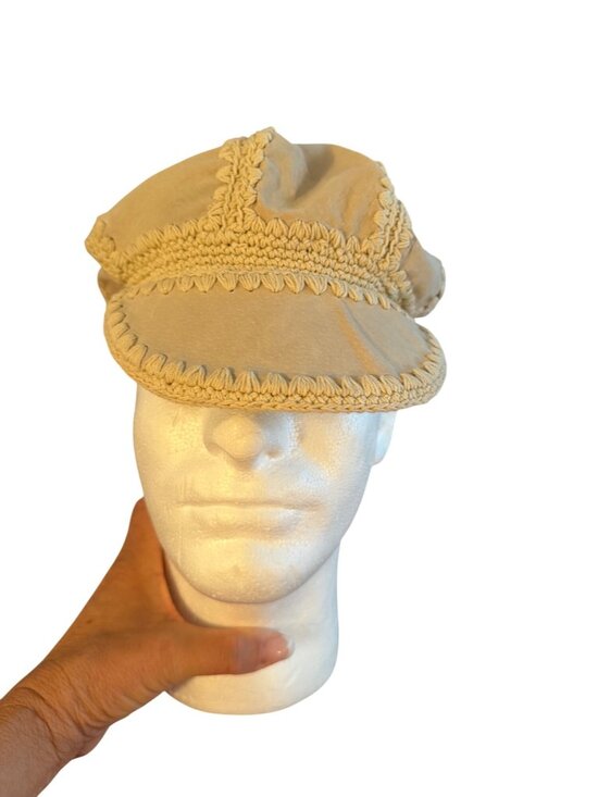 Women Crochet-style Stitching Short Brim 21 inch Newsboy Suede Beige Bohemian main image 8